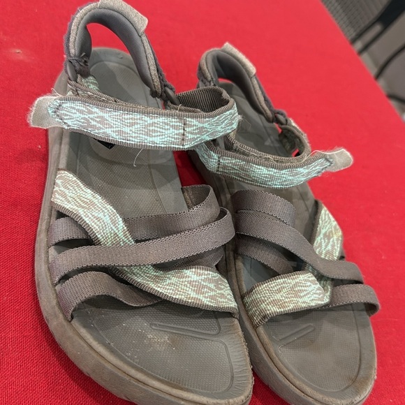 Gray and Green Strappy Sandals - Picture 2 of 4